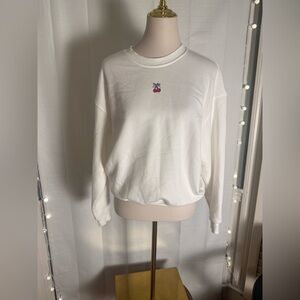 Better Together White Crewneck Sweatshirt Small Cherry Bow Embroidery